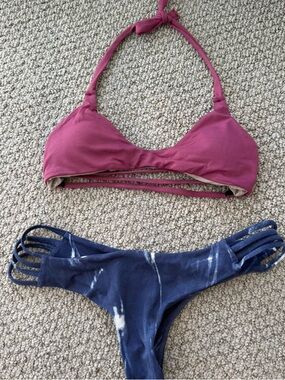 Midori Mauve Halter Bikini Top & Navy Tie-Dye Strappy Bottom